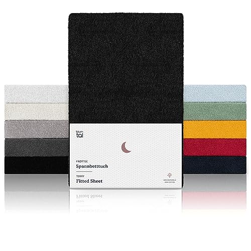 Blumtal® Frottee Spannbettlaken 160x200 cm - Oeko-TEX zertifiziertes Spannbetttuch 160x200 cm - Frottee-Spannbettlaken bis 25 cm Matratzenhöhe - Spannbettlaken warm Frottee - Bettlaken in Schwarz