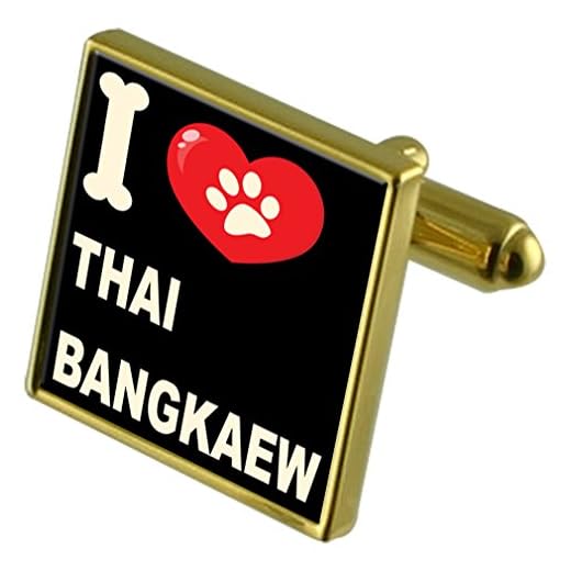 Jag älskar min hund guldton manschettknappar och sedelklämma - Thai Bangkaew
