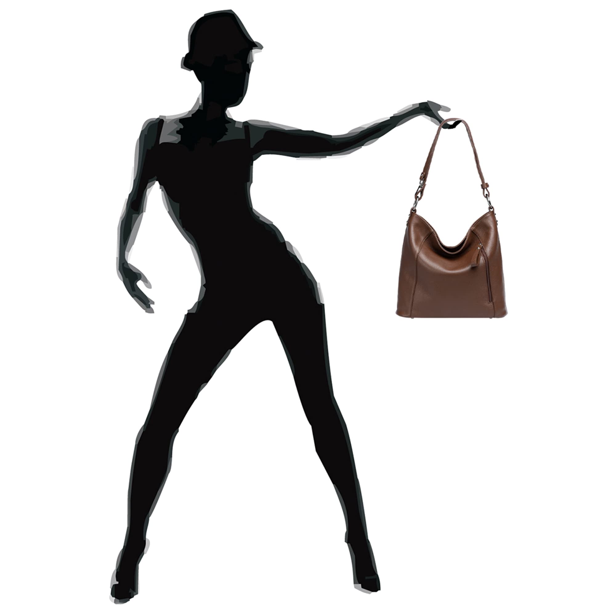 Caspar Sportlich Elegante Ledertasche 2-in-1 Damen Schulter- und Umhängetasche - PREMIUM LINE - Modell No.806 - Made in Italy