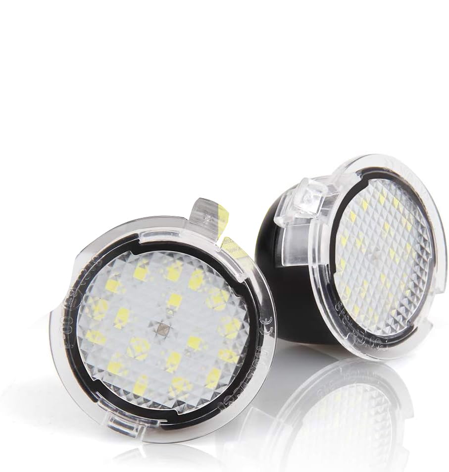 2pcs Full LED Side Mirror Puddle Light Assembly with 6000K Xenon White Replacement Fit for Ford F-150 Expedition Explorer Edge Flex Fusion Taurus X