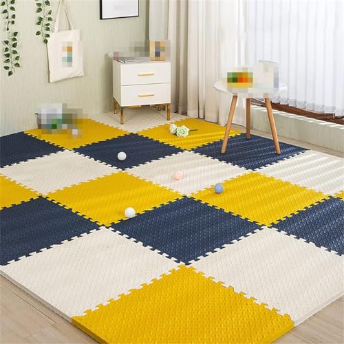 Image of SIGNATRON Puzzle Flooring || Kids Interlocking Play mat || Shops Mat || House Flooring || Play mats for Kids || 12 MM Thick (18 Tiles - 72 Square Feet, Navy Blue - Yellow - White)