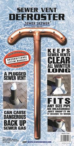 Sewer Skewer Vent Defroster for Sewer Pipes & Roof Vents, Prevents Freezing & Clogging, Copper Tee, Made in USA