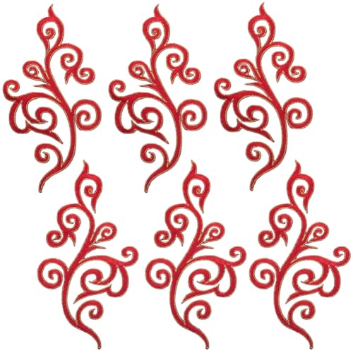 GORGECRAFT 5 Paio di Applique con Ricamo Floreale in Stile Etnico da Cucire con Passamaneria Dorata da Stirare per Ghirlande Floreali per Fai da Te Cucito Artigianato Diserbo Scarpe in Stoffa (Rosso)
