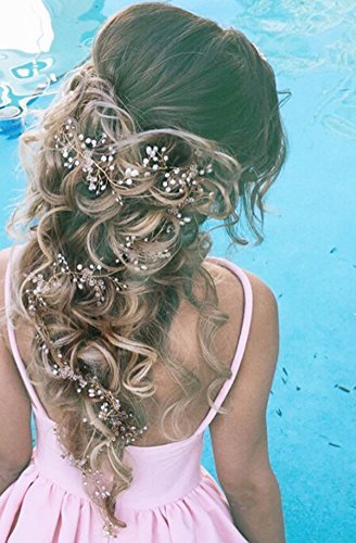 Yean Pearl Bride Wedding Hair Vine Silver Rhinestone Bridal Hair Piece Crystal Hair Accessories for Women and Girls