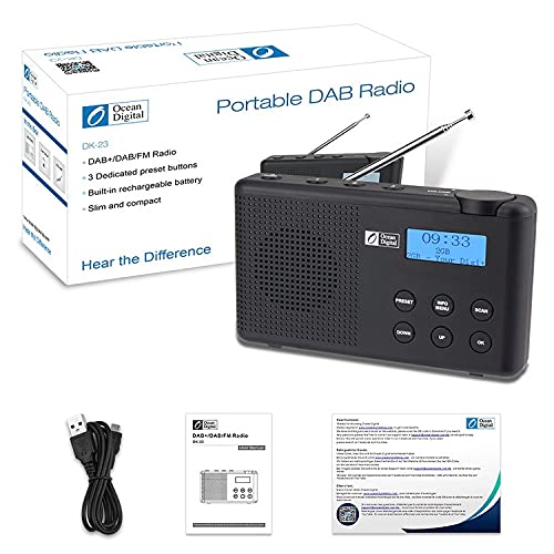 Portatile Dab + FM. Radio Digitale con 40 stazioni preimpostate, TAMPONARE Radio con USB Carica, Timer di Sospensione e Ingresso per Cuffie da 3,5 mm, 15,5 cm * 2,7 cm * 8,8 cm (Color : White)