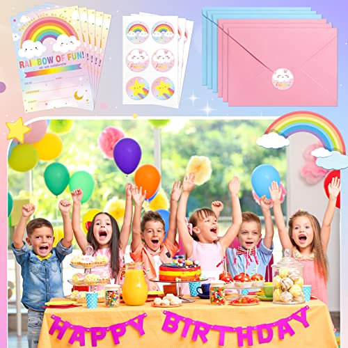 Nezyo 24 Set Rainbow Party Invitation with Envelope and Sticker Rainbow of Fun Party Supplies for Girls Boys Fill in the Blank Invites for Kids Birthday Baby Shower Decoration