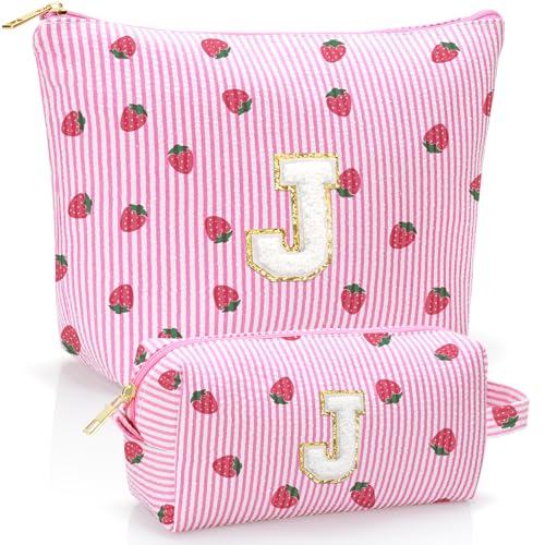 Personalized Initial Makeup Bag Pouch,Cute Strawberry Makeup Organizer bag