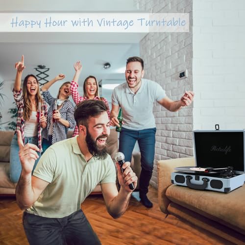 Image of Vinyl Record Player 3-Speed Bluetooth Suitcase Portable Belt-Driven Record Player with Built-in Speakers RCA Line Out AUX in Headphone Jack Vintage Turntable Haze Blue