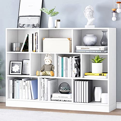 Image of IOTXY Open Shelf Low Bookcase - Wooden 3-Tier Cube Bookshelf, Warm White