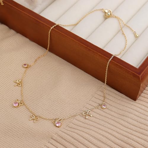 Sonateomber Dainty Gold Charm Choker Necklaces for Women, Square Emerald Heart Bow Cross Pendant Adjustable Chain Wedding Prom Jewelry Gifts4