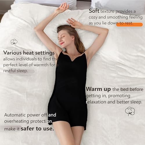 Image of Wapaneus Heated Blanket Electric Full Size 72 inchx84 inch with 10 Heating Levels 12 Timer Settings and 8 Hours Auto-Shut Off,Flannel Fast-Heating Electric Blanket,ETL Listed Machine Washable,Ivory
