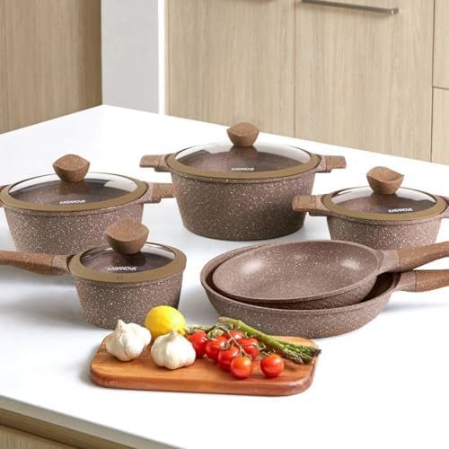 Miniatura 8 de Juego de ollas y sartenes para cocinar antiadherentes, 10 piezas, juego de utensilios de cocina de aluminio duradero, sin PFOA, juego de sartenes de