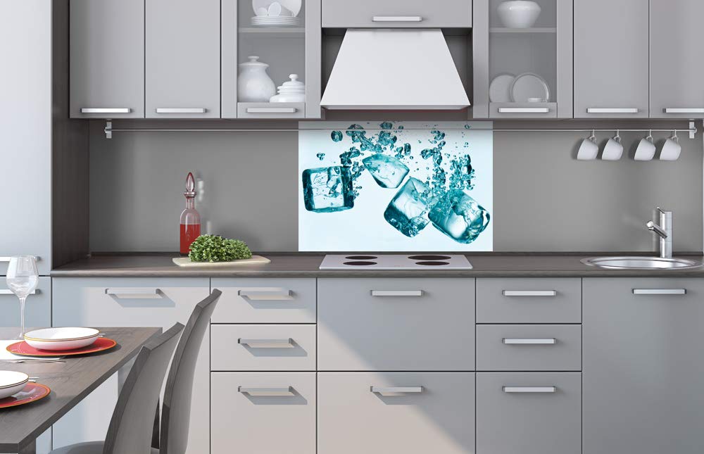 Placa para la pared posterior de la cocina con diseño de cubitos de hielo, 60 x 40 cm, protección contra salpicaduras para el fregadero, calidad prémium, aluminio Dibond, grosor de 3 mm, fabricado en