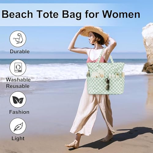 Image of LEDAOU Large Beach Bag Women Waterproof Sandproof Zipper Beach Tote Pool Bag for Swim Gym Grocery Travel with Wet Pocket