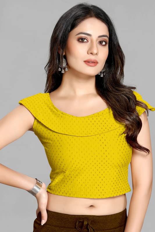 Image of Cotton Lycra Stretchable Off Sholder Short Sleeves Saree Blouse Readymade Crop Top Choli for Girls and Womens