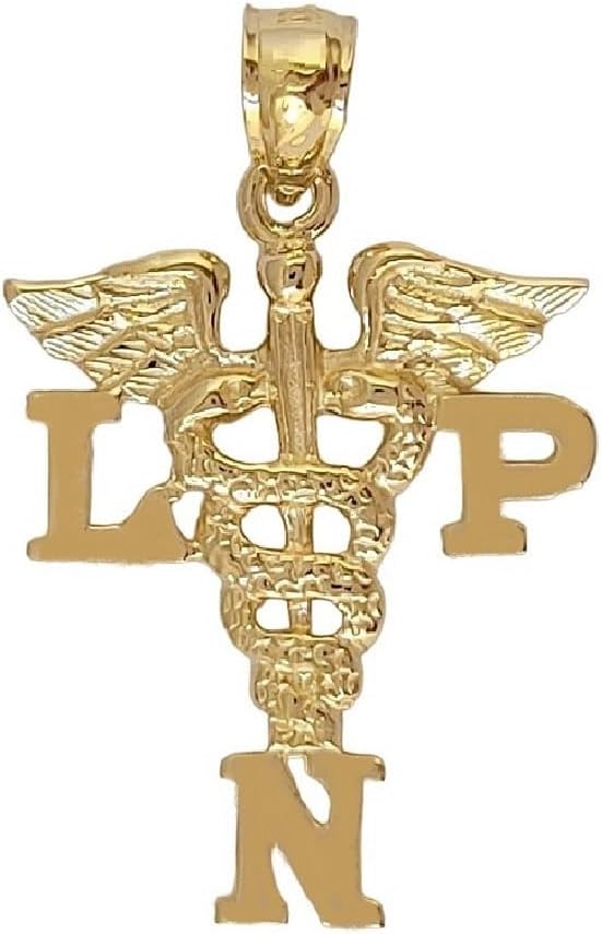 14k Yellow Gold LPN Licensed Practical Nurse Pendant, Made in USA