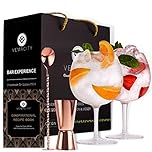 Set di 2 Bicchieri Gin Tonic di Lusso | Bicchiere Gin Tonic Fatto a Mano 700ml | Misurino Cocktail & Cucchiaio Oro Rosa | Bonus eBook di Ricette| Gin Tonic Kit Regalo | Bicchieri Gin Tonic Particolari