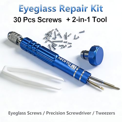 Image of PTSLKHN Eye Glass Repairing Kit, S2 Steel Screwdriver with 15 Types of Screws, Precision Eyeglass Repair Tool Set (Blue 2in1-screws)
