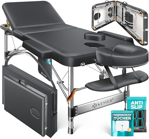 KESSER® Massageliege 3 Zonen bis 250kg, Massagetisch klappbar, verstellbar, tragbarer Koffer, Kosmetikliege, Therapieliege, Zubehör, Alu-Kopfstütze, Armlehne, Tragetasche, Anti Rutsch, 60cm, Anthrazit 1