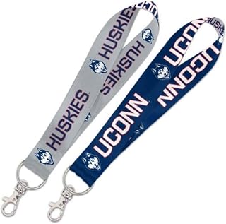 NCAA University Connecticut UCONN Huskies 1" Inch Lanyard Key Strap, Metal Ring, Blue, Grey, Red, White, Navy