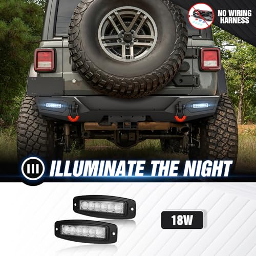Image of for Wrangler JL Off-Road Rear Bumper Compatible with 2018 2019 2020 2021 2022 2023 2024 2025 2026 Jeep Wrangler JL JLU with License Plate Frame, 2 x 18W LED Lights, 2 inch Hitch Receiver & D-rings