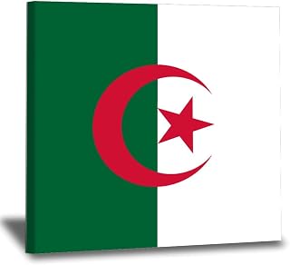 WoGuangis Flag of Algeria Canvas Print Artworks National Flag Algeria Prints And Posters Wall Hanging Decorations National Symbolic Art Print for Living Room Bedroom Kitchen 16x16in