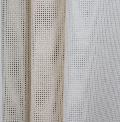 Image of KCS 3 pc of 15 inch x 18 inch(38cmx45cm) Counted Cross Stitch Cotton Aida Cloth Needlework Rolled Fabric Box,11CT,Pearl Grey+White+Ecru