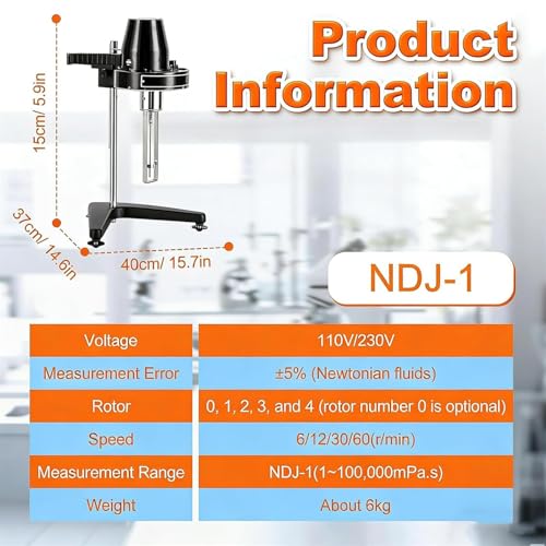 Viscosímetro rotacional portátil, medidor de viscosidad digital para pruebas de líquidos Newton, probador de viscosidad rotatorio de laboratorio con 4 husillos, rango de 10-100.000 MPa.s