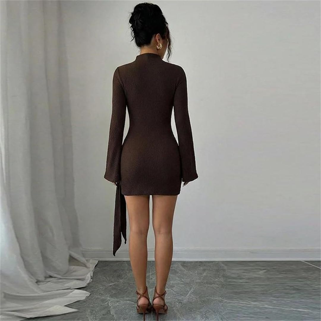 Vestido corto de fiesta ajustado de manga larga con cuello alto para mujer