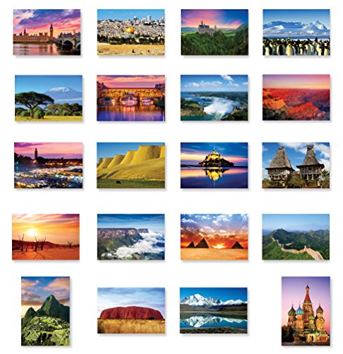THE WORLD postcard set of 20. Post card variety pack of various countries views postcards. Made in USA.