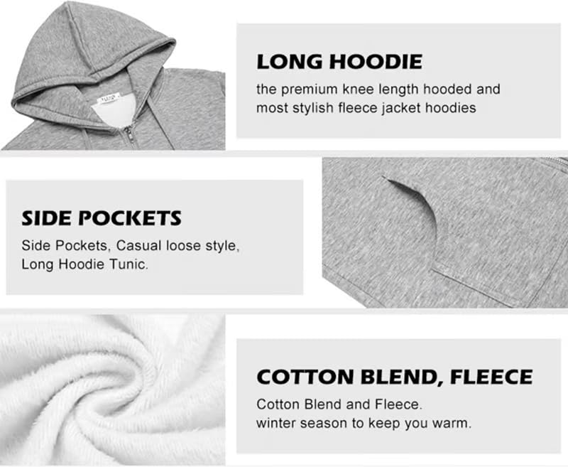 Forcipower Long Hoodie, Wateresty/Inteigrity Women Casual Zip Up Long Fleece Hoodies With Pockets for Women3