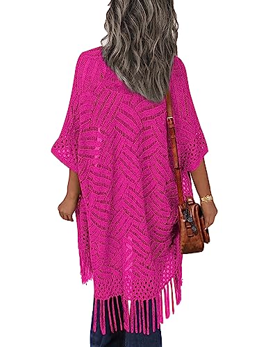 Image of HOTOUCH Womens Knit Cardigan Open Front Outwear Hollow Out Crochet Tassel Lightweight Kimonos Sweater S-XXL