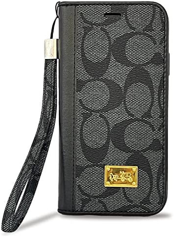 Luxury iPhone 13 Pro Max Wallet Case - Premium Leather Magnetic Flip, Wrist Strap, Card Holder, TPU - Black