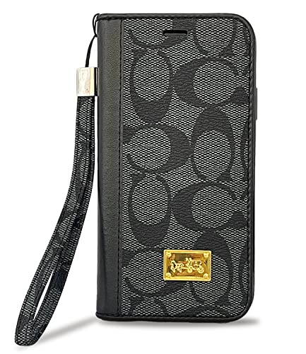 Luxury Iphone 13 Pro Max Wallet Case - Premium Leather Magnetic Flip, Wrist Strap, Card Holder, Tpu - Black #TOP14