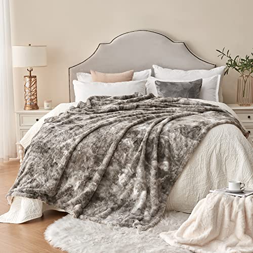 Krifey Oversized Minky Blanket, Super Soft Fluffy Luxury Throw Blanket Comfy Faux Fur Bed Throw Marbled Gray 60" X 80" #TOP27