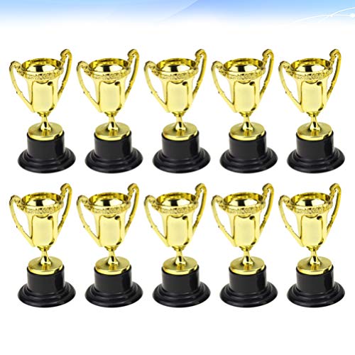 Mini Copos de troféu de premiação dourada: Conjunto de troféu colorido dourado 10 peças para lembran
