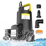 Karveden Submersible Water Pump 2HP 5000GPH, Sump Pump with 10FT Power Cord, 30FT Max Head, Thermoplastic Portable Electric Transfer Water Pump for Basements, Pool, Hot Tub, Garden, Yellow