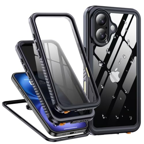 AMILIFECASES for iPhone 16 Case Waterproof, Built-in Privacy Screen & HD Screen Double Front Frame [IP68 Underwater] Shockproof Dustproof Full Body Protection iPhone 16 Phone Case Black