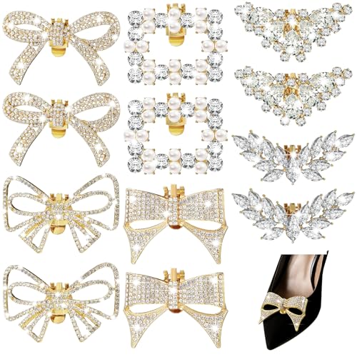 Image of XunYee 12 Pcs Rhinestone Bow Shoe Clips Buckle Decorative Bow Clips for Shoes Elegant Removable Shoe Charms for Women, 6 Style