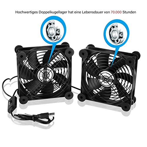 euroharry USB PC-ventilator 120 MM Met 3 snelheden instelbare 5V dubbele ventilator USB-ventilator, met metalen rooster… - Image 4