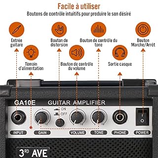 3rd Avenue Amplificateur 10 W pour Guitare avec Sortie Casque, Bouton de Distorsion et Contrôle Du Tone – Ampli Portable Compact pour Les Répétitions – Noir - Les Beatles, Paul McCartney, John Lennon, RIngo Starr, George Harrison 3rd Avenue Amplificateur 10 W pour Guitare avec Sortie Casque, Bouton de Distorsion et Contrôle Du Tone – Ampli Portable Compact pour Les Répétitions – Noir – Image 3