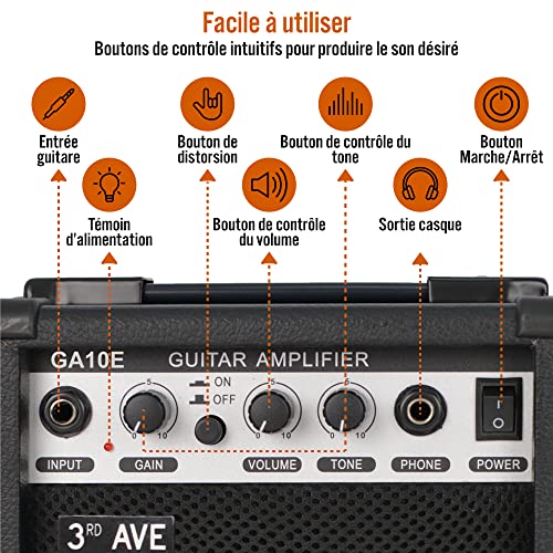 3rd Avenue Amplificateur 10 W pour Guitare avec Sortie Casque, Bouton de Distorsion et Contrôle Du Tone – Ampli Portable Compact pour Les Répétitions – Noir - Les Beatles, Paul McCartney, John Lennon, RIngo Starr, George Harrison 3rd Avenue Amplificateur 10 W pour Guitare avec Sortie Casque, Bouton de Distorsion et Contrôle Du Tone – Ampli Portable Compact pour Les Répétitions – Noir – Image 4