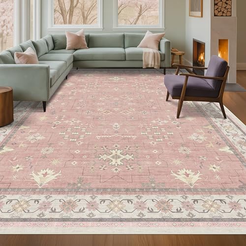 Washable 8x10 Blush Pink Rug for Bedroom Girls Dorm, Floral