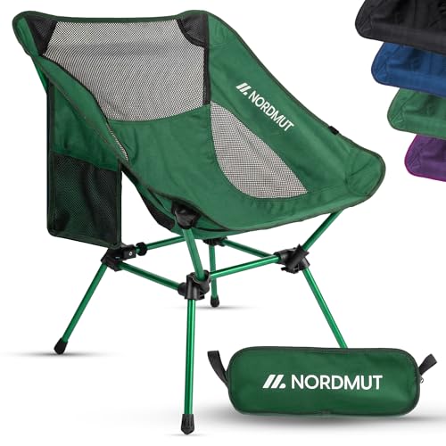 NORDMUT Campingstuhl kleines Packmaß & Ultraleicht Kleiner Campingstuhl mit 150 kg Belastung Klappstuhl Camping leicht aus Aluminium für Camping Outdoor & Festivals (1 Grün)