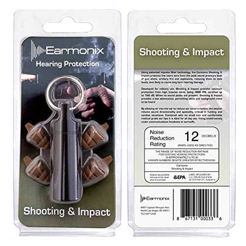 Earmonix Shooting & Impact Ear Plugs - Impulse Noise Reducing - Protects From Harmful Noise Levels - Tactical Filter Design For Military & Police Use - Medical Grade Tpe For Health, Safety, Comfort #TOP5