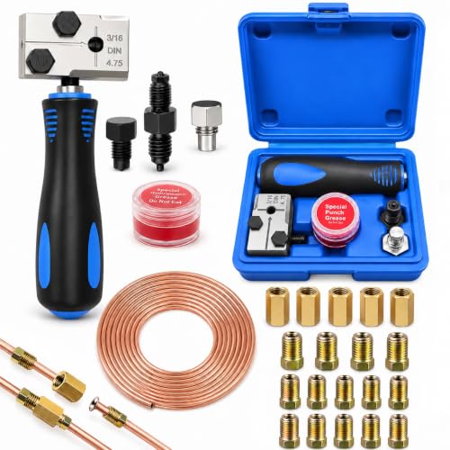 Image of Duratecton 3/16 inch DIN Double Flaring Tool, 4.75 mm Universal Brake Line Flaring Tool Set with 16 Connections + 5 Connectors