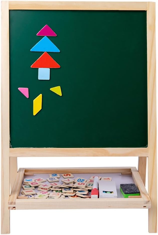Montessori Kids Wooden Art Easel, Double-Sided Magnetic Whiteboard Blackboard