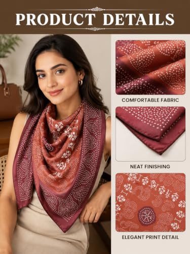 Image of Ravaiyaa - Attitude is everything Women Printed Silk Bandana 21 x 21 Inch Square Headband & Hair Wrap, Soft & Versatile | Fashion Neck Wrap
