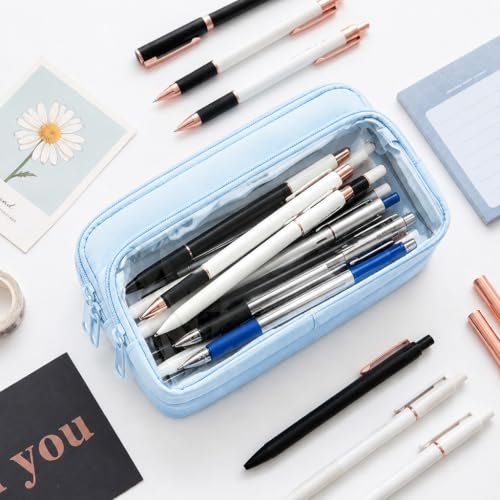 Image of ZIBUYU Large Pencil Case, 4 Compartments, Pen Pouch, Blue, School Office
