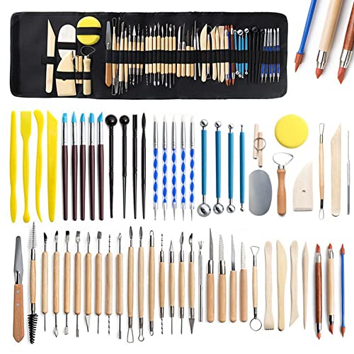 61Pcs Ceramics Clay Sculpture Polymer Tool Set Beginner's Craft Sculpting Pottery Modeling Carving Smoothing Wax Kit